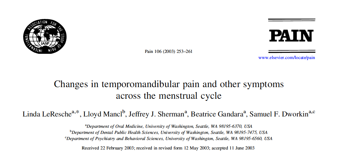 Changes in temporomandibular pain and other symptoms across the menstrual cycle